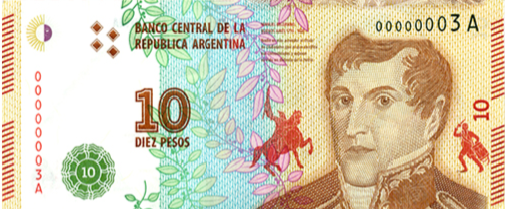 devise de l'argentine billet 10 pesos argentin
