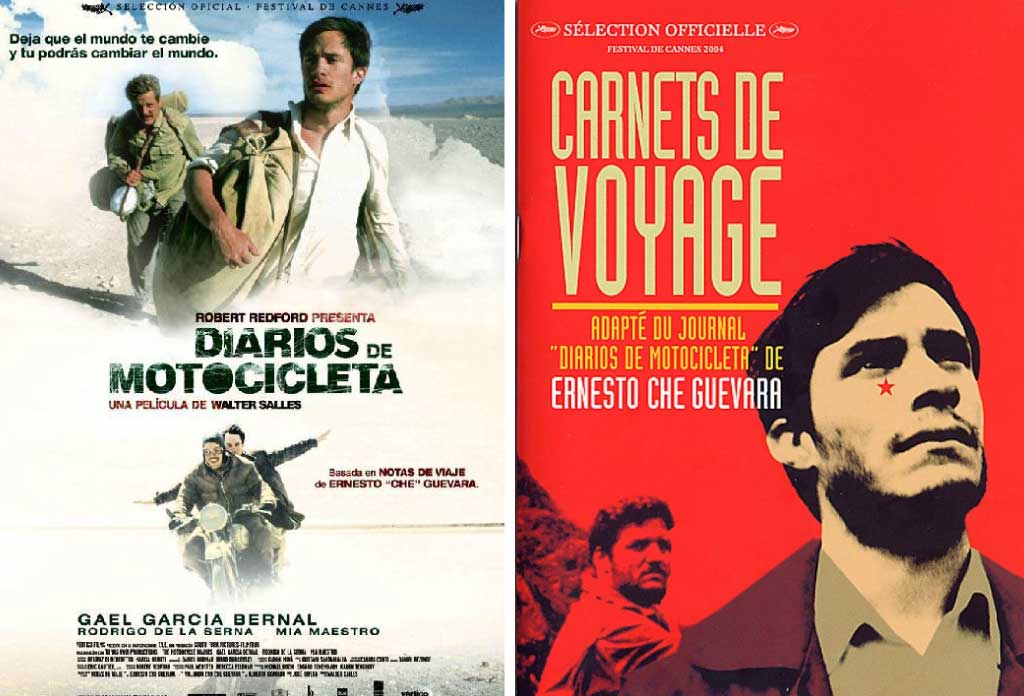 L’image est un collage de deux affiches de films argentins. À gauche l’affiche en espagnol et à droite en français. Film: carnets de voyage.