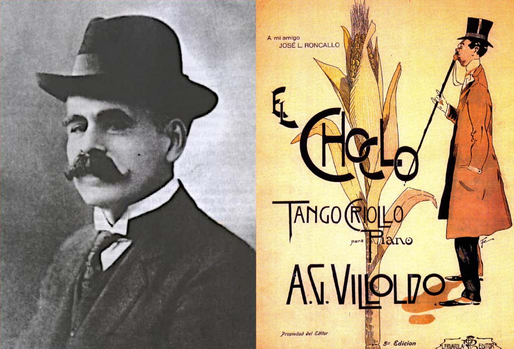 image divisée en deux : à gauche une photo d’Angel Villoldo et à droite un dessin du couvercle du disque. C’est l’un des 5 tangos à écouter pour ceux qui voyagent à Buenos Aires