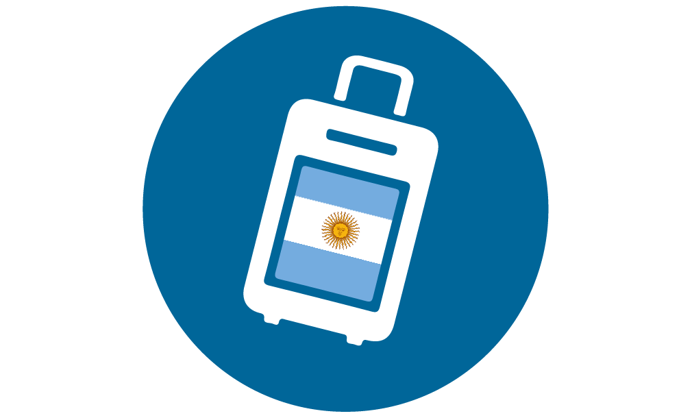 logo de fulanoinfo avec une valise et les couleurs de l'argentine pour la sections blogs de voyage