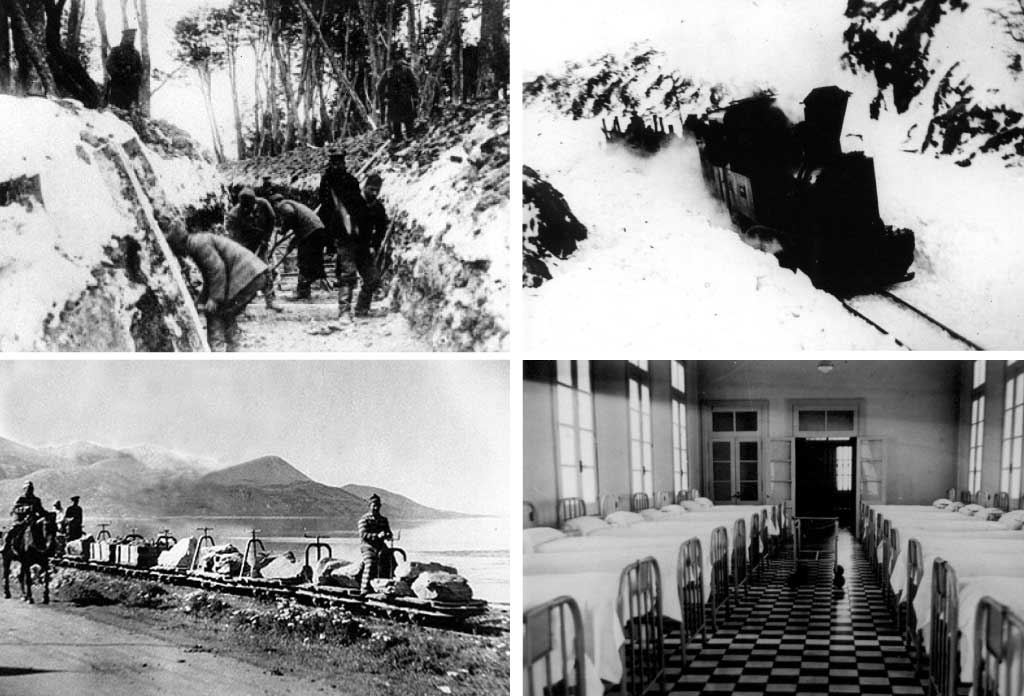 Anciennes photos des prisonniers de la prison d'Ushuaia travaillant et effectuant d'autres tâches.