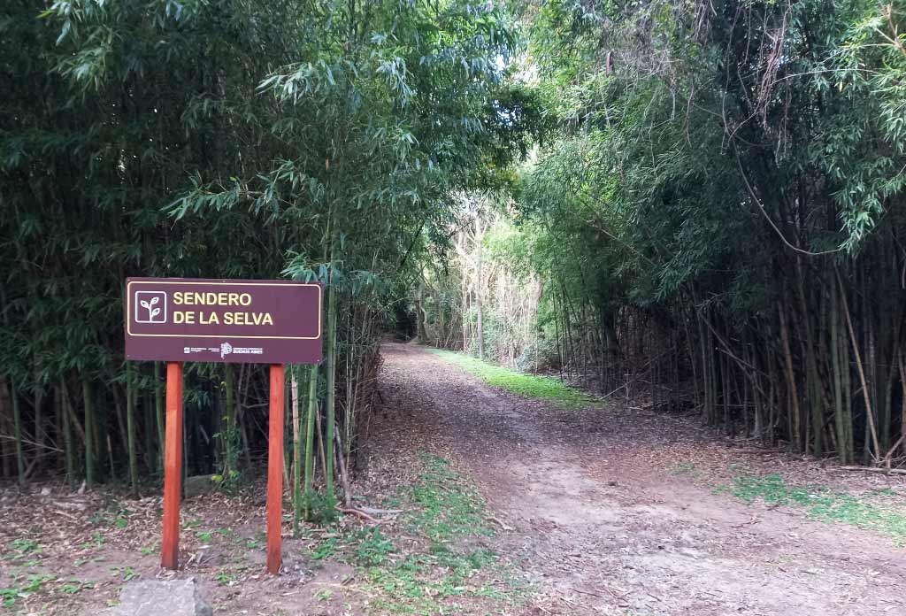 Sentier avec végétation et un panneau indiquant "sentier de la jungle"